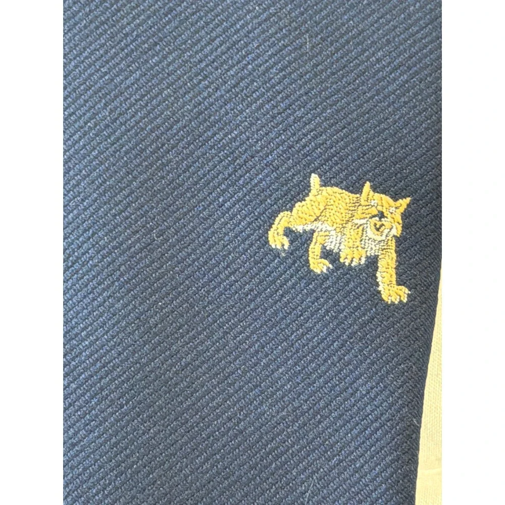 Vagabondo Mens Navy Blue Embroidered Bobcat‎ Lynx Animal Pattern Necktie